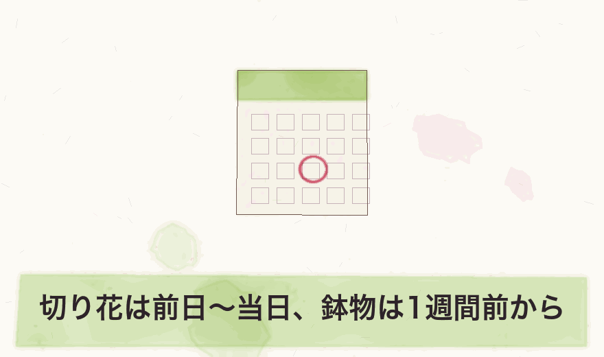切り花は前日〜当日、鉢物は1週間前から