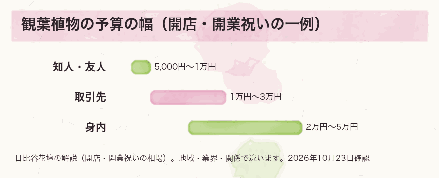 観葉植物の予算の幅（開店・開業祝いの一例）