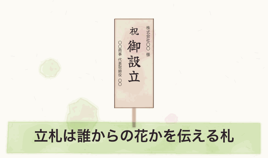 立札は誰からの花かを伝える札