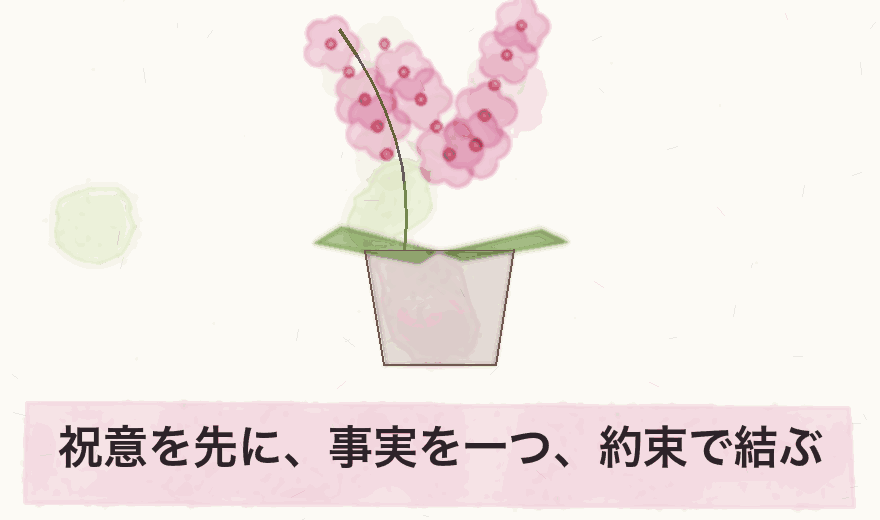祝意を先に、事実を一つ、約束で結ぶ