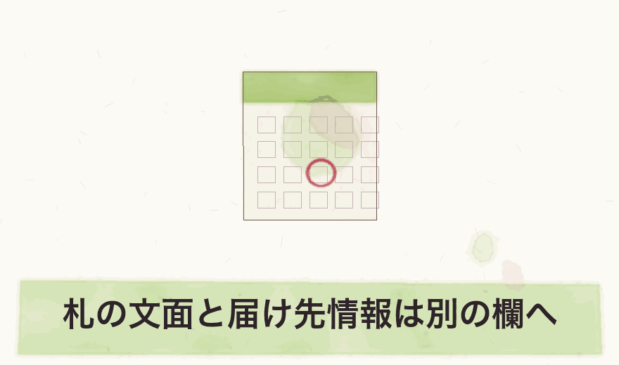 札の文面と届け先情報は別の欄へ