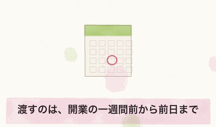 渡すのは、開業の一週間前から前日まで